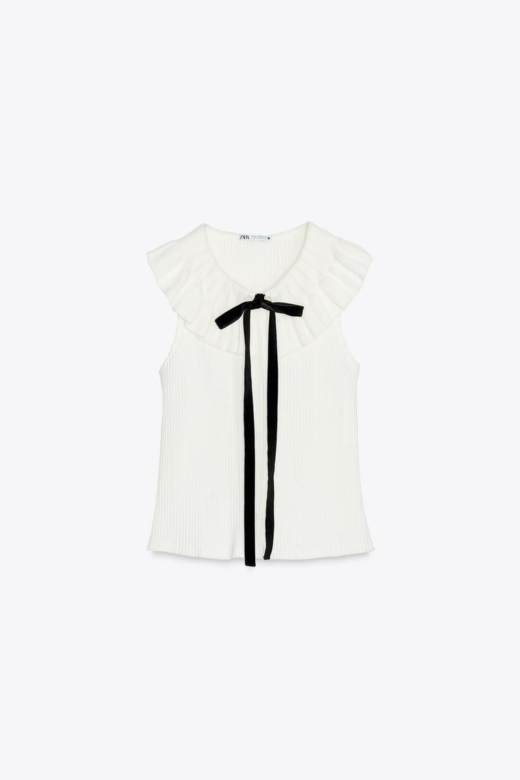 Top with Knit Collar and Bow