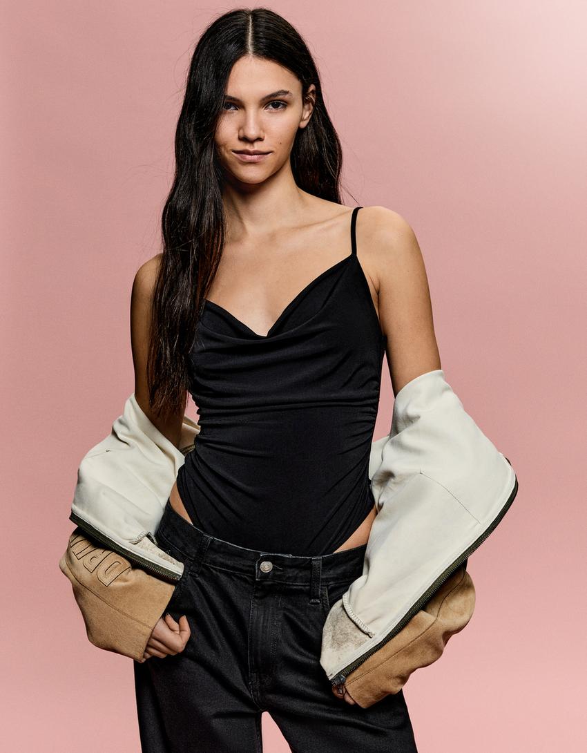 Draped strappy bodysuit